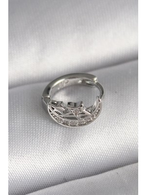 Uslucan Alışveriş 316L Çelik Gümüş Renk Zirkon Taşlı Ay Yıldız Model Tragus Piercing