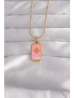 Uslucan Alışveriş 316L Çelik Gold Renk Pembe Mineli Güneş Model Tarot Kolye