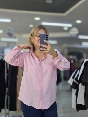 İnci Ersöz Pamuklu Soft Keten Gömlek PEMBE1299