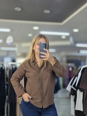 İnci Ersöz Pamuklu Soft Keten Gömlek KAHVERENGI1299