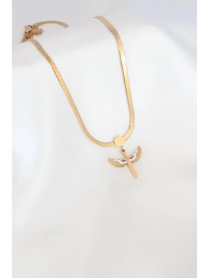 Uslucan Alışveriş Mikail Figür Zirkon Taş Detay Gold Renk Çelik Italyan Zincir Kadın Kolye