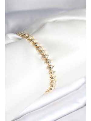 Youday Accessories Pirinç Gold Renk Zirkon Taşlı Baklava Model Kadın Bileklik