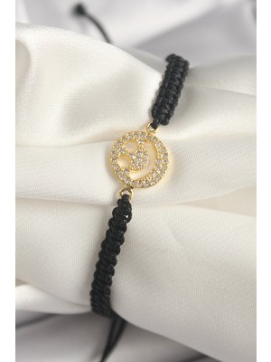 Youday Accessories Pirinç Gold Renk Zirkon Taşlı Taç Figür Asansörlü Makrome Model Kadın Bileklik