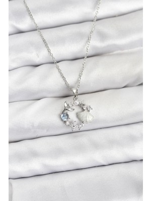 Youday Accessories 316L Çelik Zincir Gümüş Renk Deniz Tema Model Zirkon Taşlı Kadın Kolye