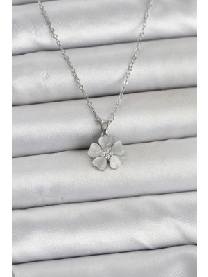 Youday Accessories 316L Çelik Zincir Gümüş Renk Yonca Model Kadın Kolye