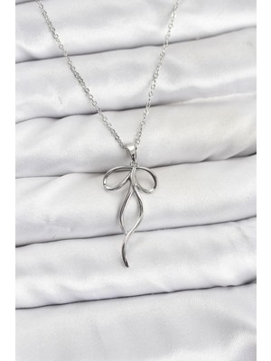 Youday Accessories 316L Çelik Zincir Gümüş Renk Fiyonk Model Kadın Kolye