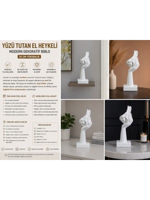 3D Boyuthane Yüzü Tutan El Heykeli 25 cm – 3D Baskı Modern Dekoratif Biblo