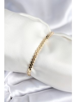 Youday Accessories Pirinç Gold Renk Yassı Zincir Model Kadın Bileklik