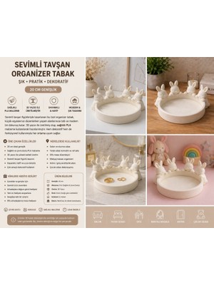 3D Boyuthane Sevimli Tavşan Figürlü Dekoratif Organizer Tabak 20 cm – 3D Baskı Çok Amaçlı Düzenleyici