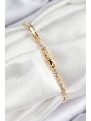 Youday Accessories Pirinç Zirkon Taşlı Nazar Model Gold Renk Kadın Bileklik