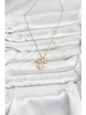 Youday Accessories 316L Çelik Zincir Gold Renk Deniz Tema Model Zirkon Taşlı Kadın Kolye