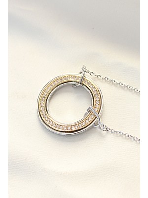 Youday Accessories 316L Çelik Zirkon Taşlı Çift Renkli Tifany Kolye