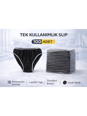 Bezos Tek Kullanımlık Slip 100 Adet Nonwoven Kumaş Siyah Lastikli Standart Beden