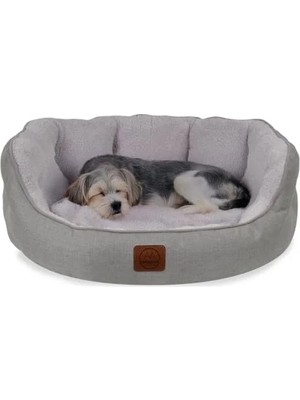 Hakay Oval Tasarımlı Gri Kedi ve Köpek Yatağı, Yıkanabilir Minder