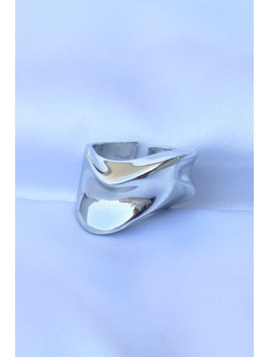 Youday Accessories Pirinç Gümüş Renk Ayarlanabilir Kalın Ezme Yüzük