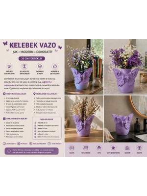 3D Boyuthane Kelebek Figürlü Dekoratif Vazo 20 cm – 3D Baskı Modern Çiçeklik