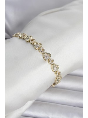 Youday Accessories Pirinç Gold Renk Zirkon Taşlı Kalp Model Kadın Bileklik