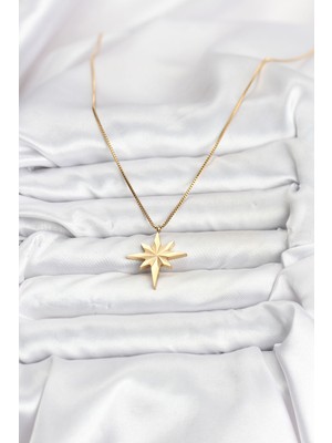 Youday Accessories 316L Çelik Zincir Gold Renk Kutup Yıldızı Model 60 cm Zincir Kadın Kolye