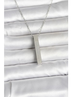 Youday Accessories 316L Çelik Gümüş Renk Ayetel Kürsi Yazılı Bar Çubuk Kolye