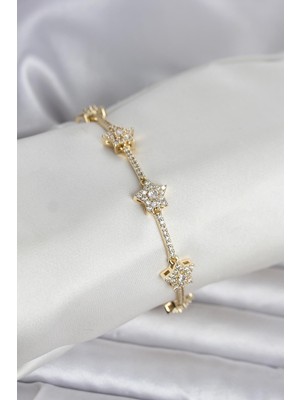 Youday Accessories Pirinç Gold Renk Yıldız Model Zirkon Taşlı Kadın Bileklik