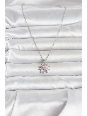 Youday Accessories 316L Çelik Zincir Gümüş Renk Pembe Papatya Model Kadın Kolye
