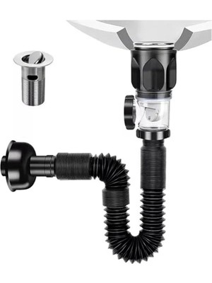 Hakay Banyo Lavabo Gider Seti, Esnek P Borusu ile Kolay Kurulum, Koku Önleyici