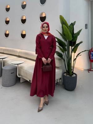 Trendparis Yan Bağlamalı Kruvaze Ceket & Kloş Etek Ikili Set Bordo