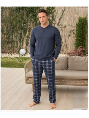 Pijamoni Erkek Düğme Yaka Uzun Kol Mevsimlik Pijama Takımı 6810/22 - 1 Adet