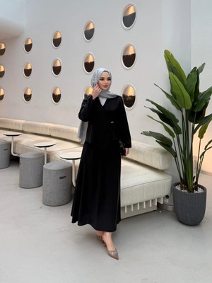 Trendparis Yan Bağlamalı Kruvaze Ceket & Kloş Etek Ikili Set Siyah