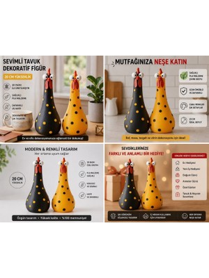 3D Boyuthane Sevimli Tavuk Figür Seti 20 cm – 3D Baskı Dekoratif Obje