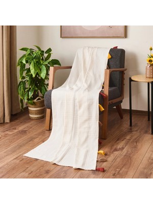 Matmel Soft Püsküllü Koltuk Örtüsü - Ekru - 90X210 cm