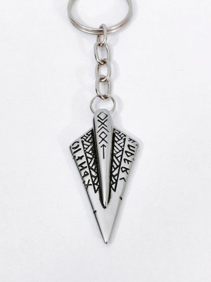 Moncuk Design Rünik Işlemeli Viking Ok Ucu Temalı Antik Gümüş Renk Metal Anahtarlık - Savaşçı & Mistik Özel Tasarım
