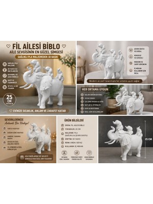 3D Boyuthane Fil Ailesi Dekoratif Biblo 25 cm