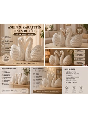 3D Boyuthane 2’li Dekoratif Kuğu Biblo Seti 25 cm