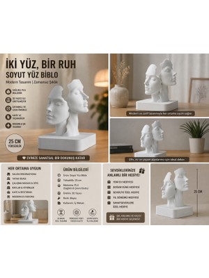 3D Boyuthane Iki Yüz, Bir Ruh – Soyut Yüz Biblo | 3D Baskı Pla Modern Dekoratif Heykel (25 Cm)