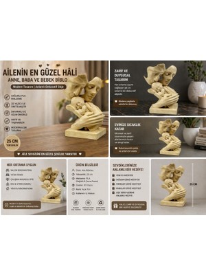 3D Boyuthane Modern Aile Biblosu – Anne Baba Bebek Figürlü Dekoratif Obje 25 cm