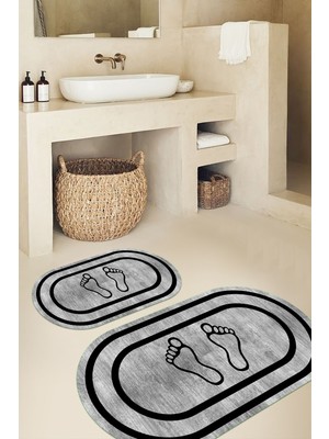 PremiumPort Yıkanabilir Kaymaz Taban Oval Banyo Paspası ve Klozet Takımı Seti