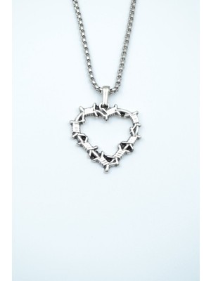 IDR Dikenli Kalp Gümüş Kaplama Örme Zincir Kolye