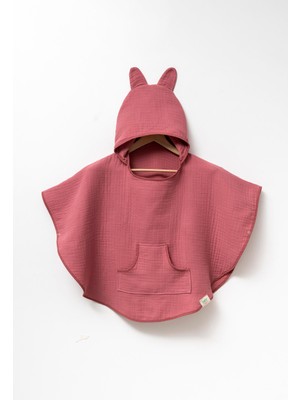 Hafy Baby 5 Renk Organik Pamuk, Kapüşonlu Müslin Çocuk Pançosu / Pembe