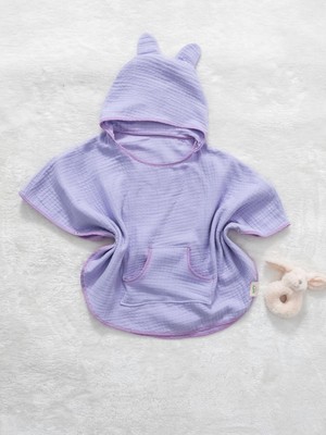 Hafy Baby 5 Renk Organik Pamuk, Kapüşonlu Müslin Çocuk Pançosu / Lila