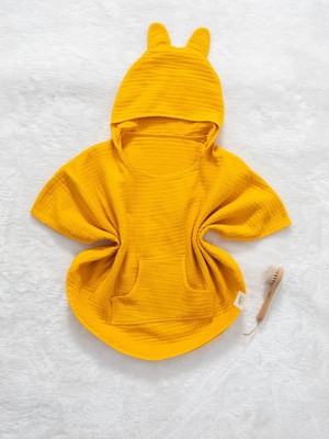 Hafy Baby 5 Renk Organik Pamuk, Kapüşonlu Müslin Çocuk Pançosu / Sarı
