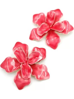 Die Grup Metal Çiçek Küpe - Pembe