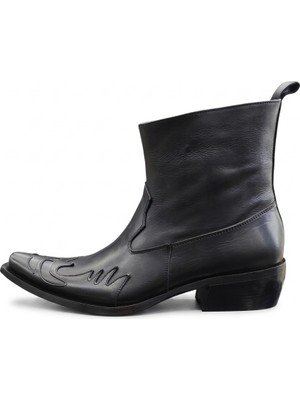 Güvener King Shoes Hakiki Deri Siyah Kovboy Bot