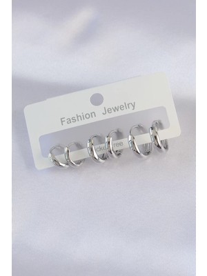 LTG Nova Pirinç Gümüş Renk Oval Bombeli Küpe Seti - TJ-BKP8997