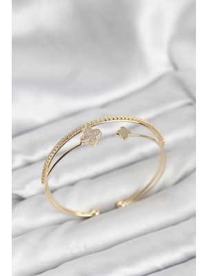LTG Nova Yonca Model Pirinç Gold Renk Kadın Bileklik - TJ-BB8259