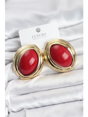 LTG Nova Pirinç Kırmızı Badem Model Gold Kadın Küpe - TJ-BKP11592