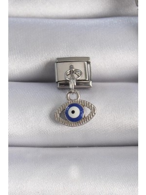 LTG Nova Çelik Gümüş Renk Sallantılı Göz Figür Nazar Boncuk Detay Nomination Charm - TJ-BC1044