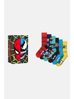 Happy Socks - Erkek Çok Renkli Marvel  Spider - Man Figürlü 6\'lı Çorap Seti
