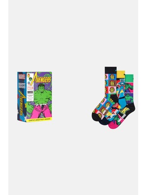 Happy Socks - Erkek Çok Renkli Marvel Avengers Figürlü 3\'lü Çorap Seti