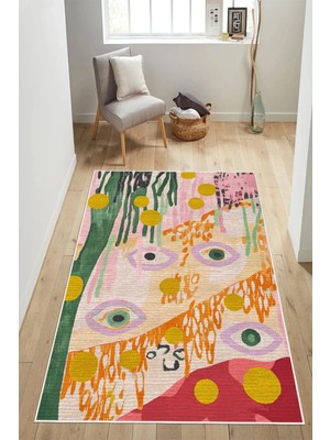 Pelura Halı Modern Soyut Sanat Göz Figürlü Dijital Baskılı Yıkanabilir Kaymaz Taban Salon Halısı Yolluk